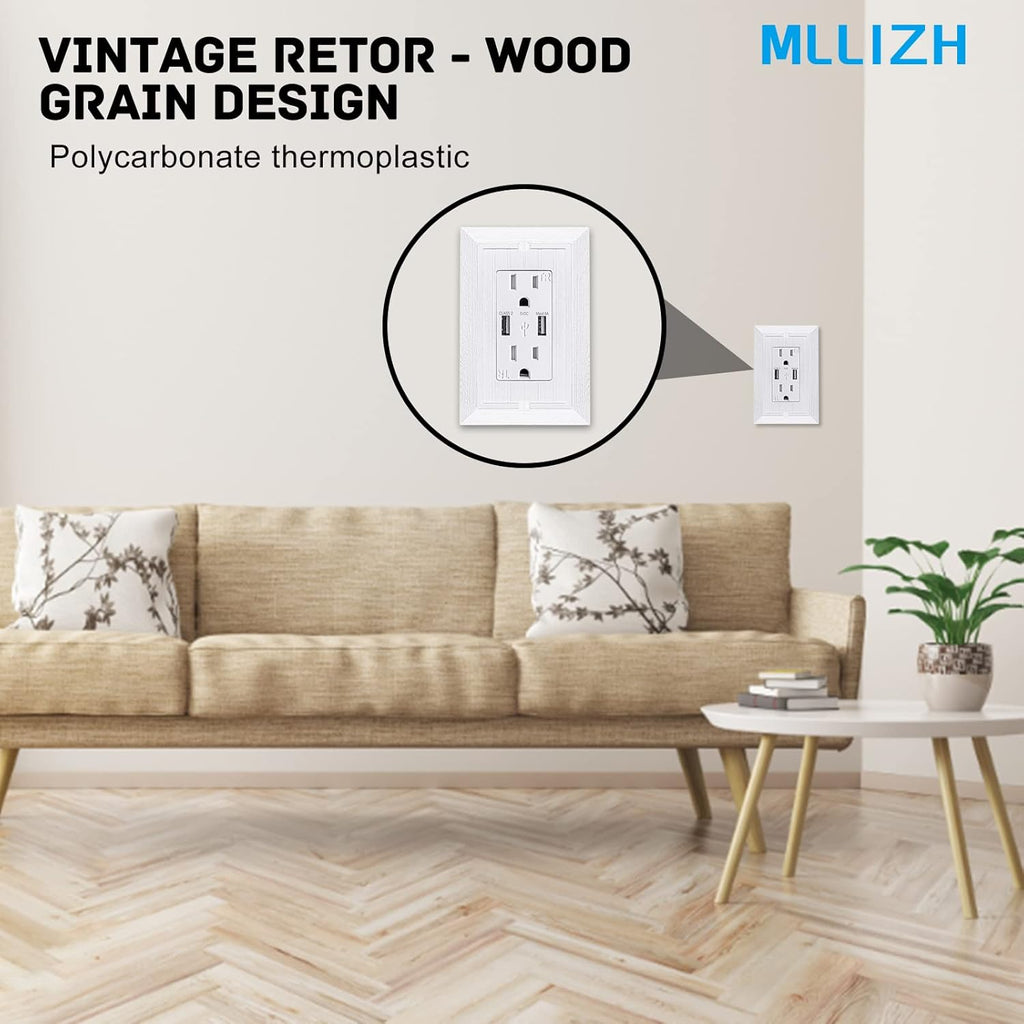 Modern Decorative Wall Plate Retro Wood Grain design Switch Cover Outlet Cover for Light Switch, Smart Switch, Dimmer, GFCI, USB Outlet (4 Pack, Single Decorator)