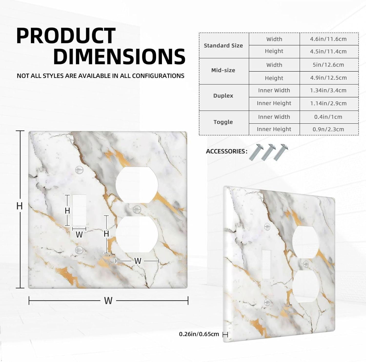 Wallplates Marbling Style White Background Gold Gray Stripes 1 Toggle 1 Duplex Switch Plate Electrical Gfci Faceplate Decorative Light Switch Covers For Bathroom Kitchen Decor