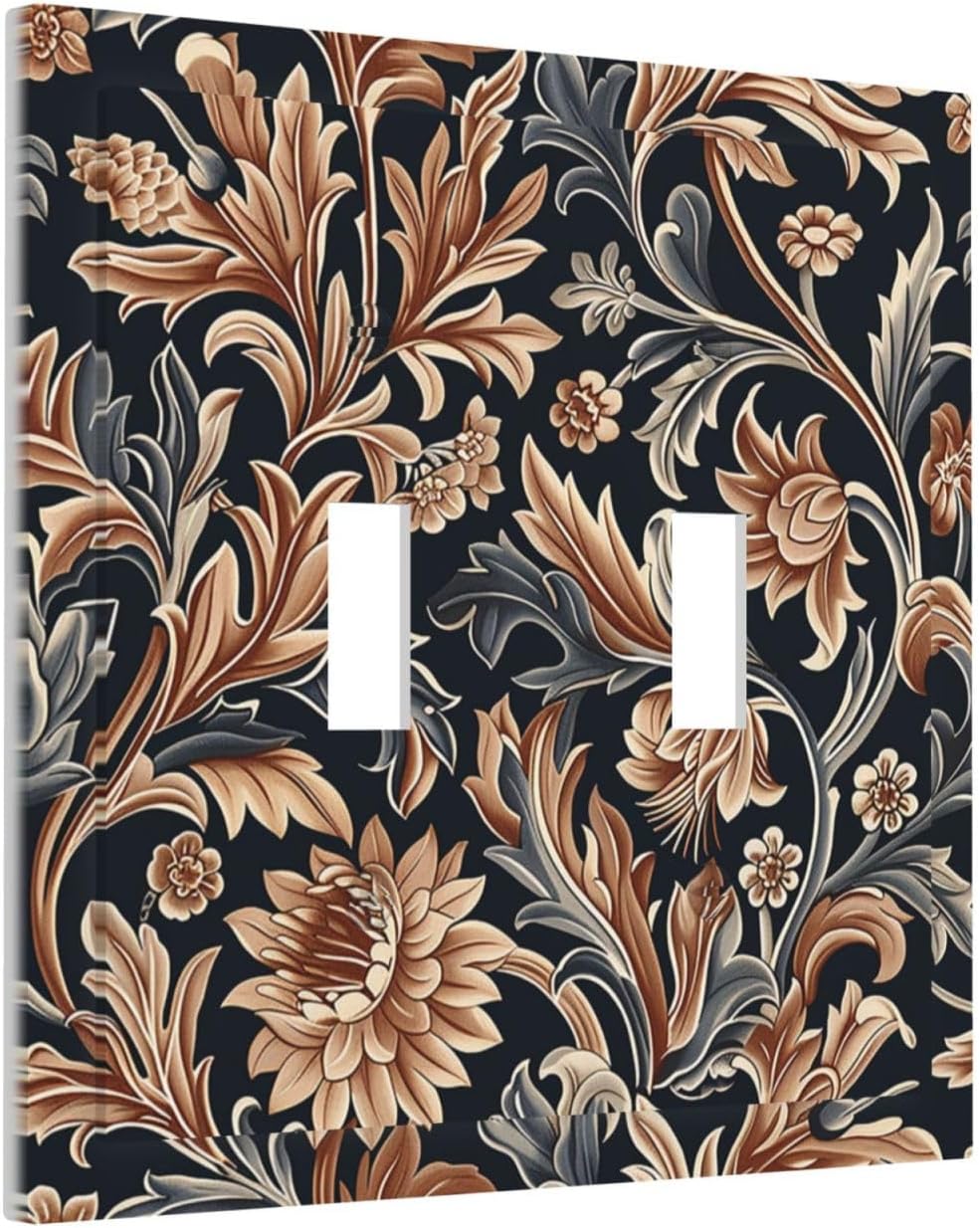 Decorative Switch Plates Vintage Grey Plant Leaves Brown Flowers 2 Gang Double Toggle Outlet Light Switch Cover Wall Plate Electrical Faceplate for Bedroom Home Decor