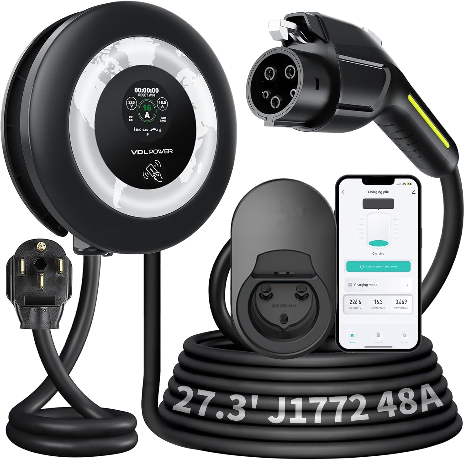 Level 2 EV Charger, 11.5KW /50A Fast Wall Home Charging Station, 27.3ft Charging Cable with Smart App (WiFi), 240V EV Charger with NEMA 14-50, EVSE J1172 Connector for Electric Car EC51B
