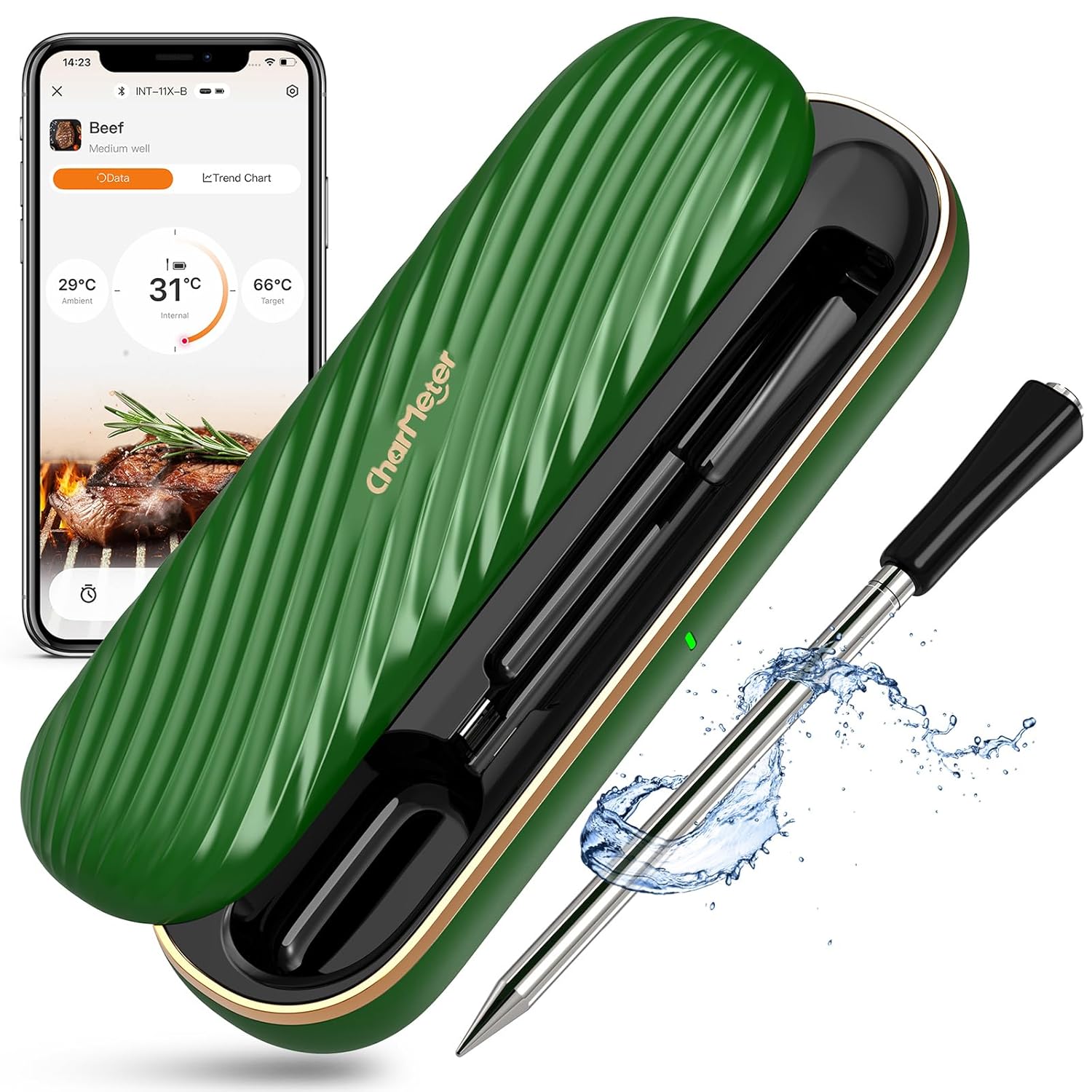 Meat Thermometer Digital Wireless, Bluetooth Smart Meat Thermometer with APP 500FT Remote for Grilling and Smoker,Portable Cooking Temperature Probe for Oven, Outside Grill and BBQ | IP67 Waterproof