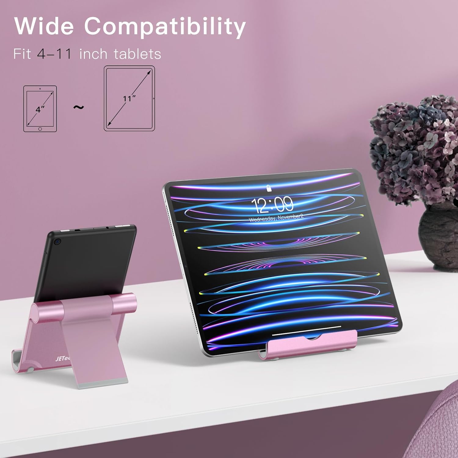 JETech Tablet Stand, Adjustable Portable Desktop Holder, Foldable Dock for iPad/iPad Pro/Air/Mini, Galaxy Tab A8/A7 Lite/A7/S8/S7, Kindle, Tab/Phones(4-11"), Rose Gold