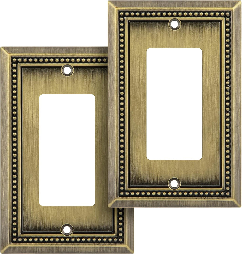 Henne Bery Sunken Pearls Heavy Duty Decorative Wall Plate Switch Plate Outlet Cover (Single Decorator, 2 Pack, Antique Brass)