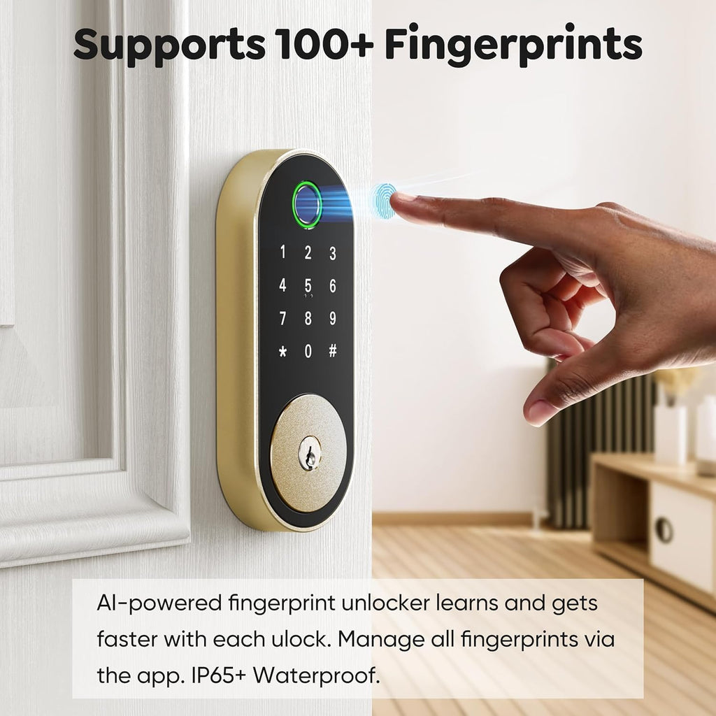 Fingerprint Smart Deadbolt with Keypad – Keyless Entry Lock for Home, Apartment, Office, Airbnb, Rental, Kids & Seniors, App & Code Access, Auto-Lock, Easy DIY Install, Compatible with Alexa & Google