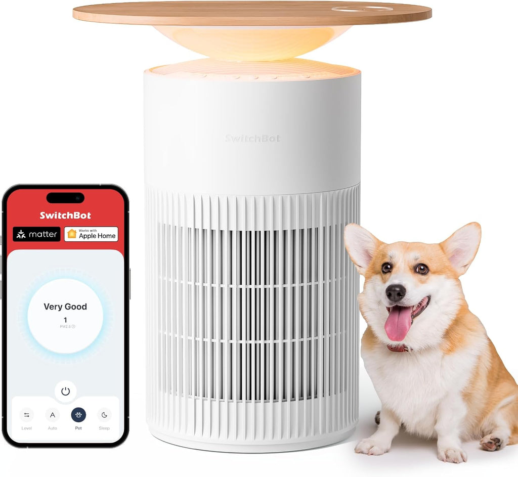 SwitchBot Air Purifier Table for Home up to 3620 ft², HEPA Air Purifier with Pet Mode, Washable Filter, Aromatherapy, RGB Light, Cleans Odor Pets Hair Pollen Dust Smoke, Work with Matter HomeKit Alexa
