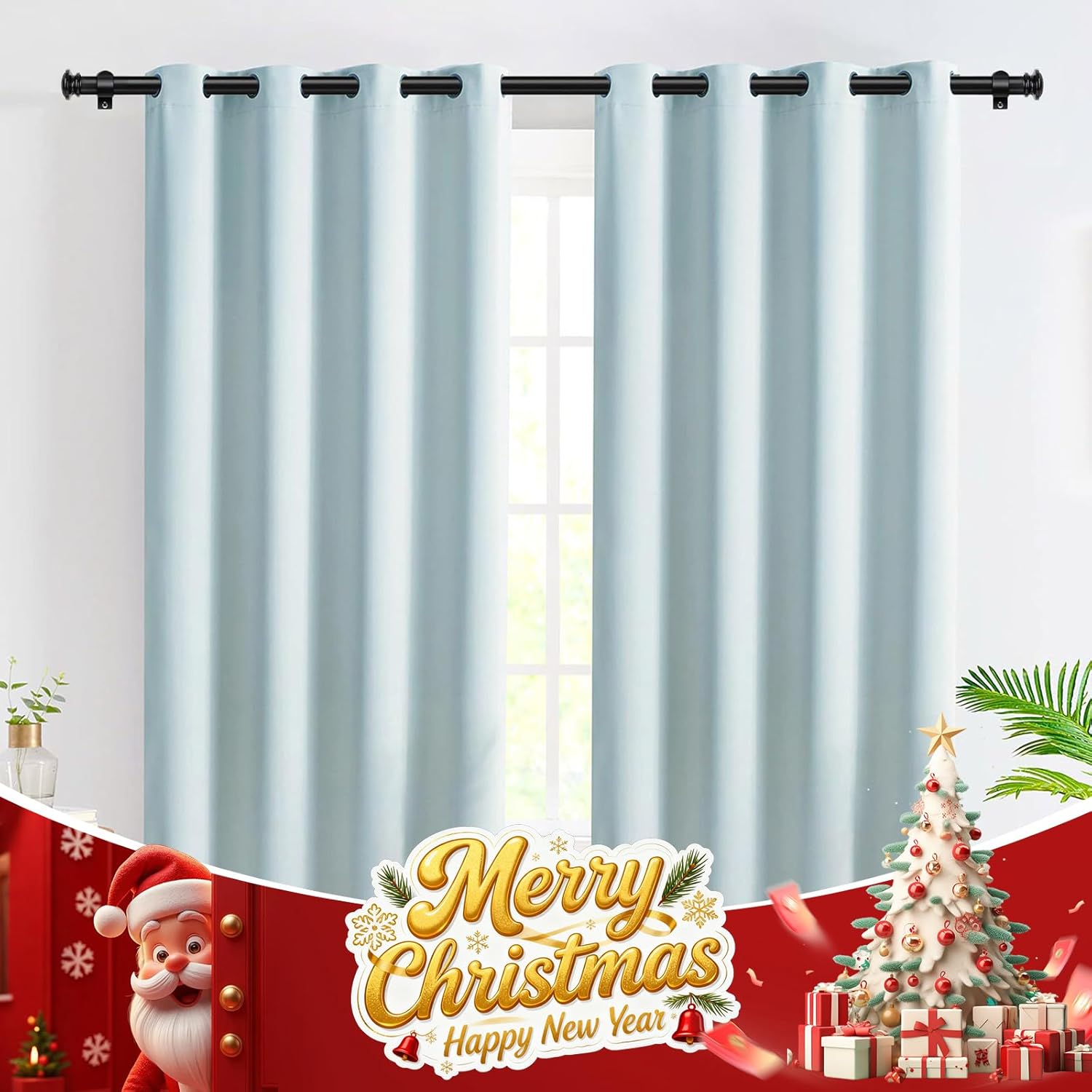 TONIAL 2 Pack Curtain Rods 32 to 58 Inch, Telescoping Splicing 3/4 Inch Single Rods for Windows Decorative Drapery Rod with Small Finial, Black
