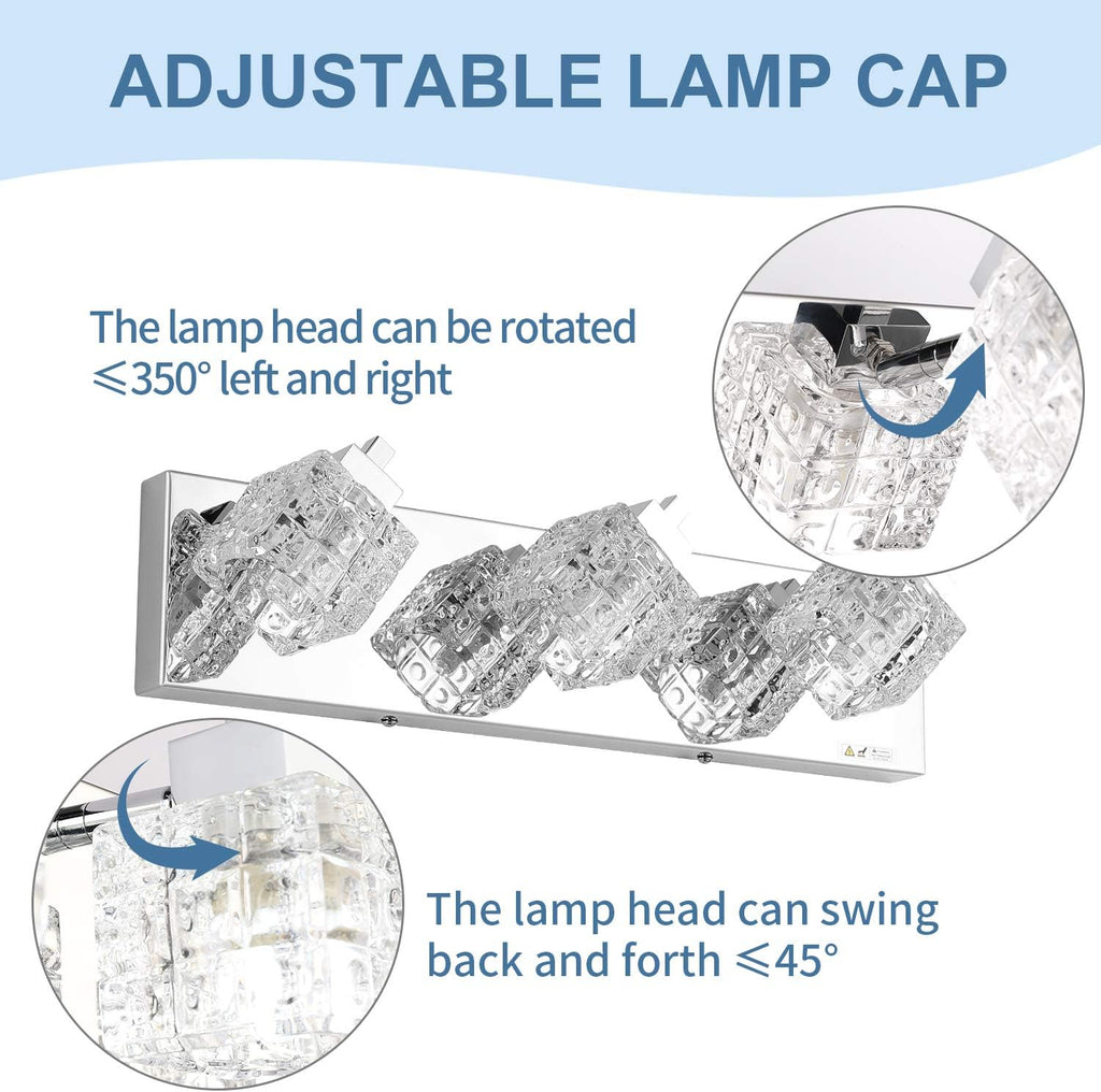 TRLIFE Bathroom Vanity Light Fixtures, Modern Bathroom Lights Over Mirror 3 Lights Vanity Light 19inches Crystal Vanity Light Fixture