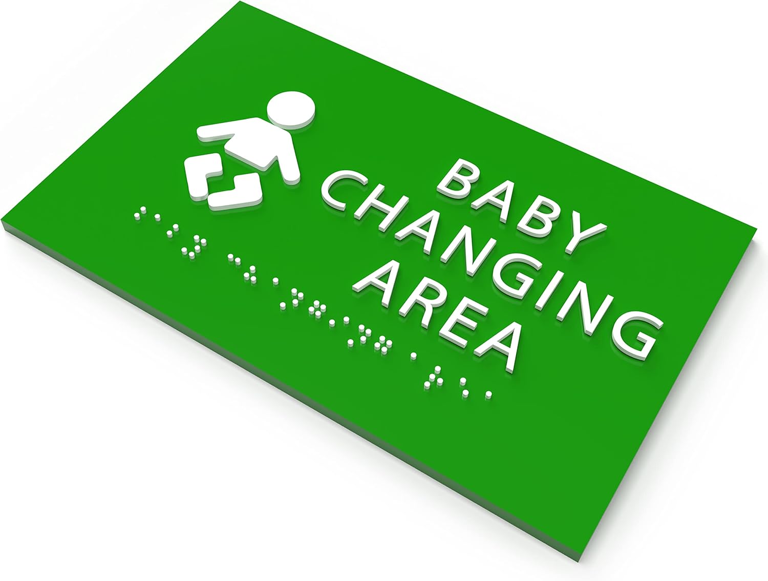 6" X4" Baby Changing Area Sign | Tactile Graphics Grade 2 Braille Text Baby Care Sign| ADA Compliant Wall Mount Plastic Restroom Sign for Hospital, Offices, Clinics and Apartments