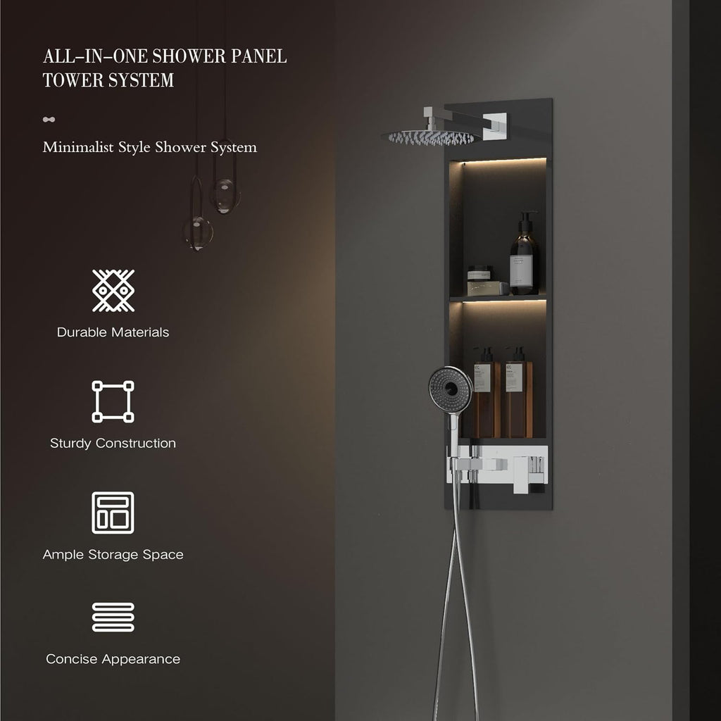 Shower Niche System w/LED Lights, Bathroom Shower System w/ 304 Stainless Steel Wall Niche