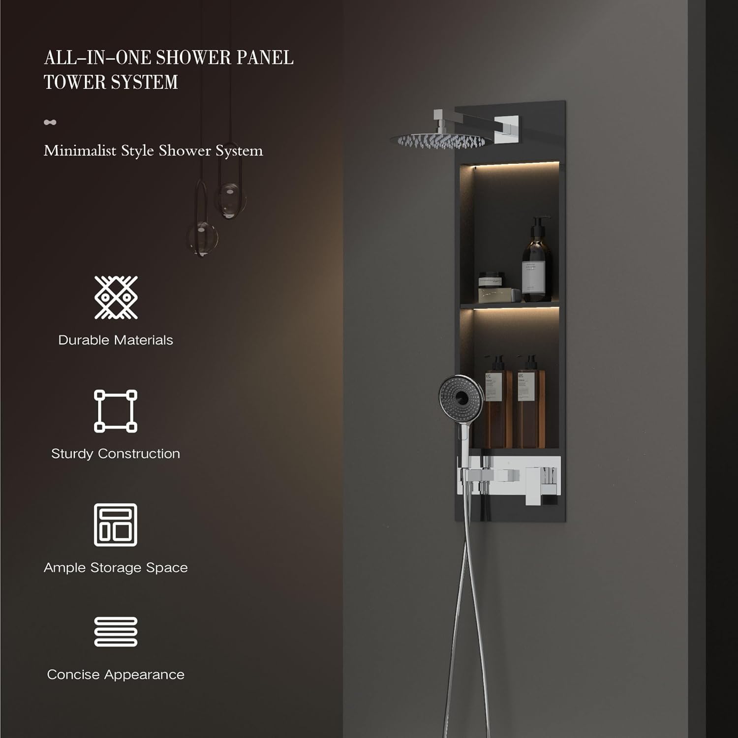 Shower Niche System w/LED Lights, Bathroom Shower System w/ 304 Stainless Steel Wall Niche
