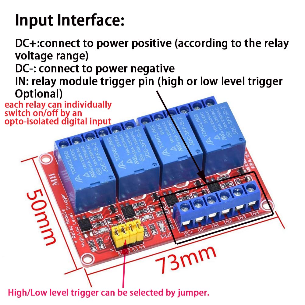 2PCS 4 Channel 5V Relay Module with Optocoupler High or Low Level Trigger Expansion Board for Raspberry Pi Arduino