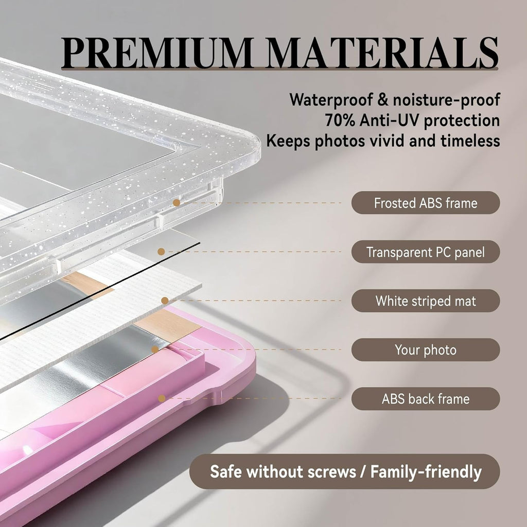 5x7 Picture Frame, Clear Acrylic Photo Frame with White Mat for 4x6 Photos, One-Piece Shatterproof Tool-Free Design, UV-Resistant Waterproof Tabletop Frame for Home Office Decor with 10-Year Warranty