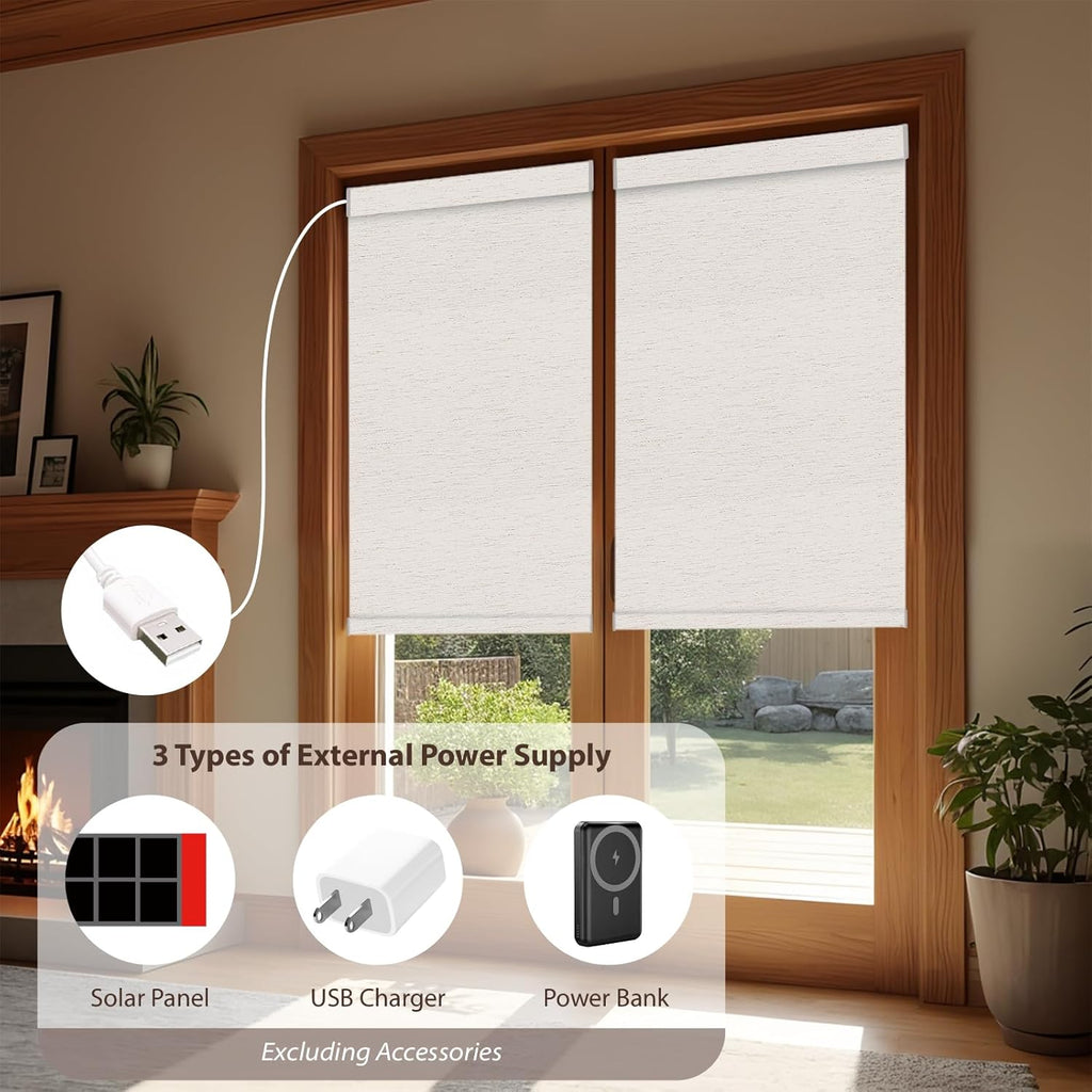 Motorized Roller Blinds with Remote, 100% Blackout Automatic Roller Shades for Bedroom, Bathroom, and Living Room, Customized Size, Lake Ripple Beige