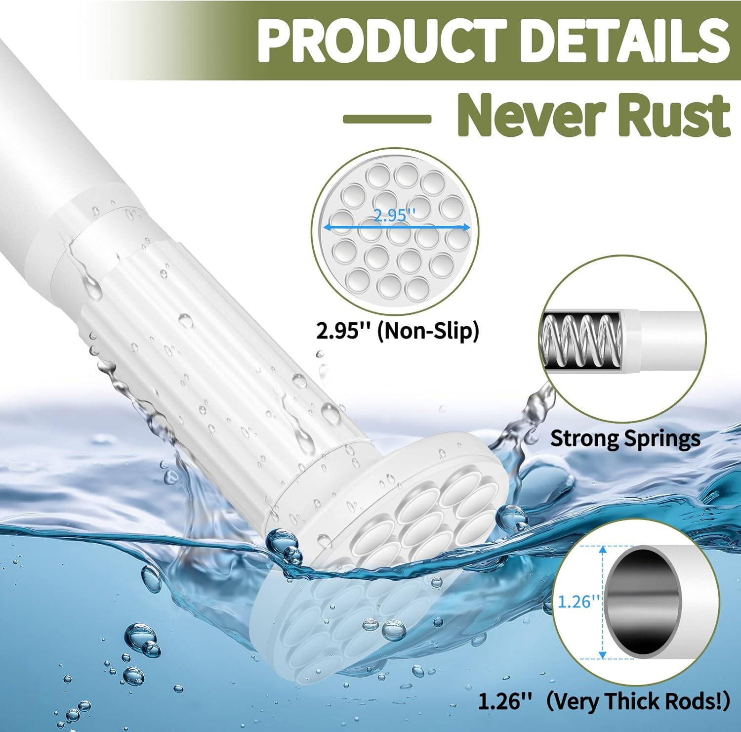 White Tension Curtain Rod 51-126 Inch, Long Curtain Rod No Drilling for Window or Bathroom Patio, Outdoor Tension Rod for Patio, Easy to Install, Never Rust, Rod Diameter 1.26 Inches-White