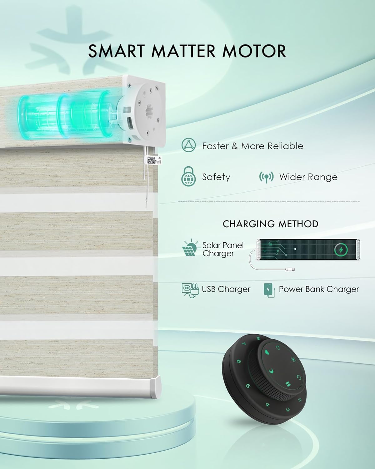 Yoolax Motorized Matter Zebra Blinds Compatible with Alexa, Google Home, Apple HomeKit, Light Filtering Dual Layer Sheer Blinds, Privacy Light Control Horizontal Window Blind (75% Jungle Linen)