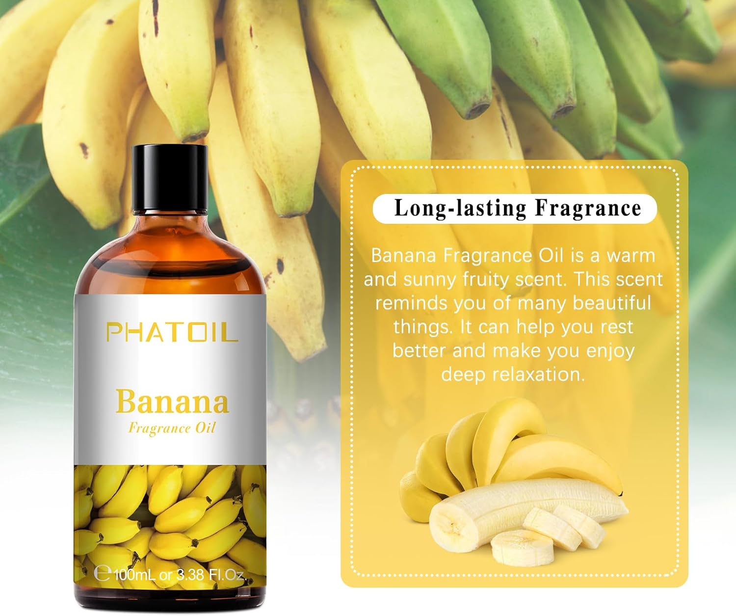 PHATOIL 3.38FL.OZ Banana Fragrance Oils for Aromatherapy, Essential Oils for Diffusers for Home, Perfect for Diffuser, Yoga, Skin Care, DIY Candle and Soap Making - 100ml