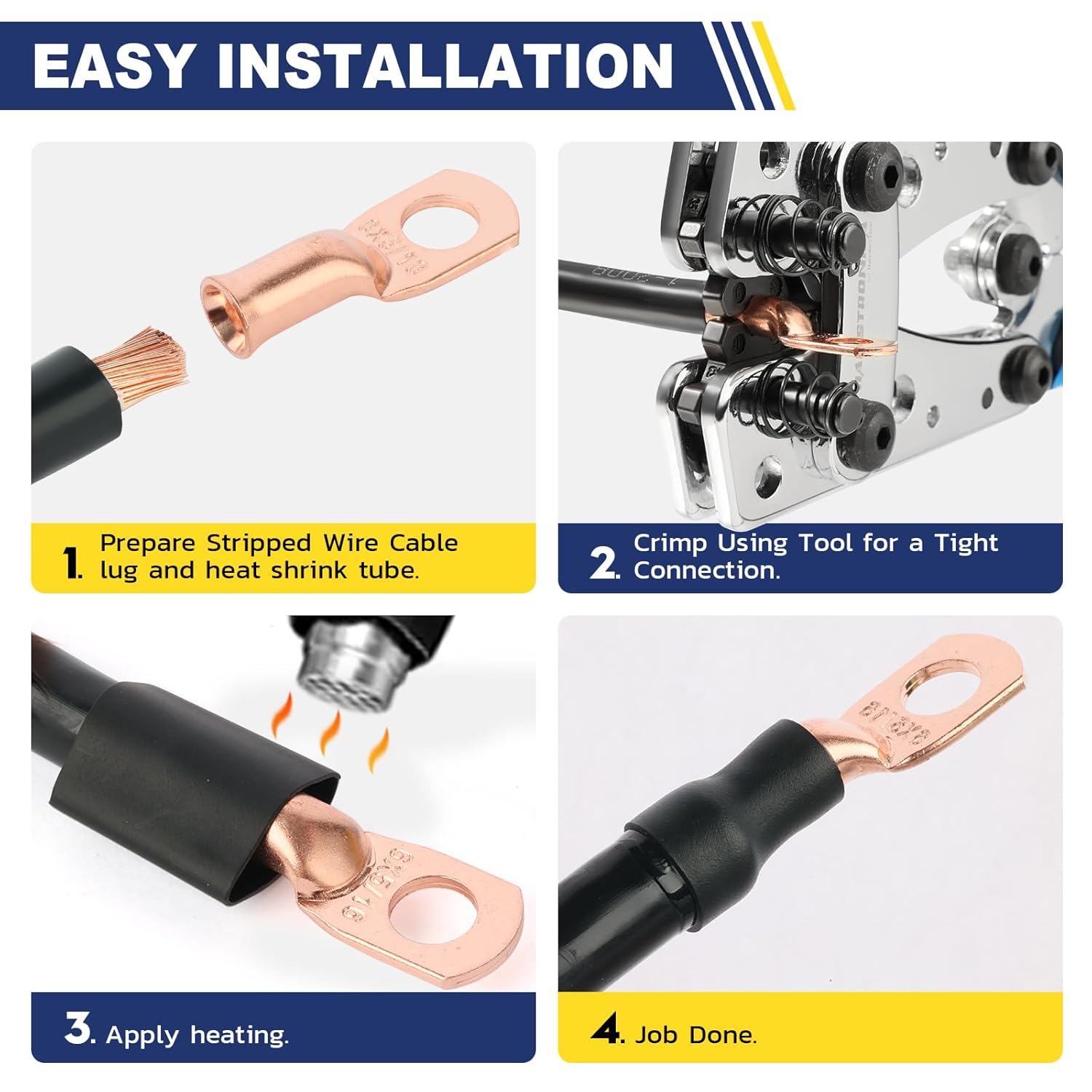 haisstronica 10pcs 6 AWG - #10 Battery Cable Lugs, Heavy Duty Copper Wire Lugs with 10pcs 3:1 Adhesive Heat Shrink Tubing, 6 Gauge Wire Connectors Battery Terminal Connectors, Battery Cable Ends