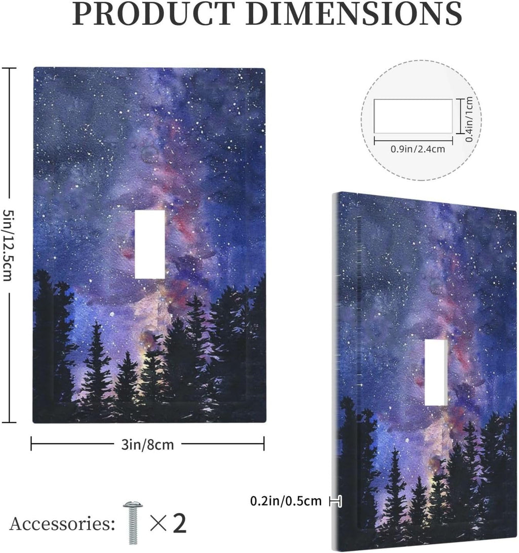 Decorative Light Switch Cover Dream Milky Way Starry Forest Pine Watercolor Painting 1 Gang Single Toggle Decorator Outlet Wall Plate Device Electrical Faceplate Switchplates for Bedroom Home Decor
