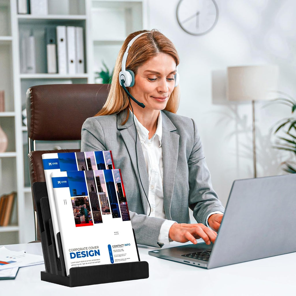 Black 8.5×11 Inch Magazine Display Stand 4-Tier For 6×9 inch Brochure Pamphlet Flyer Menu Holder Countertop Display Stand Literature Organizer For Office Home