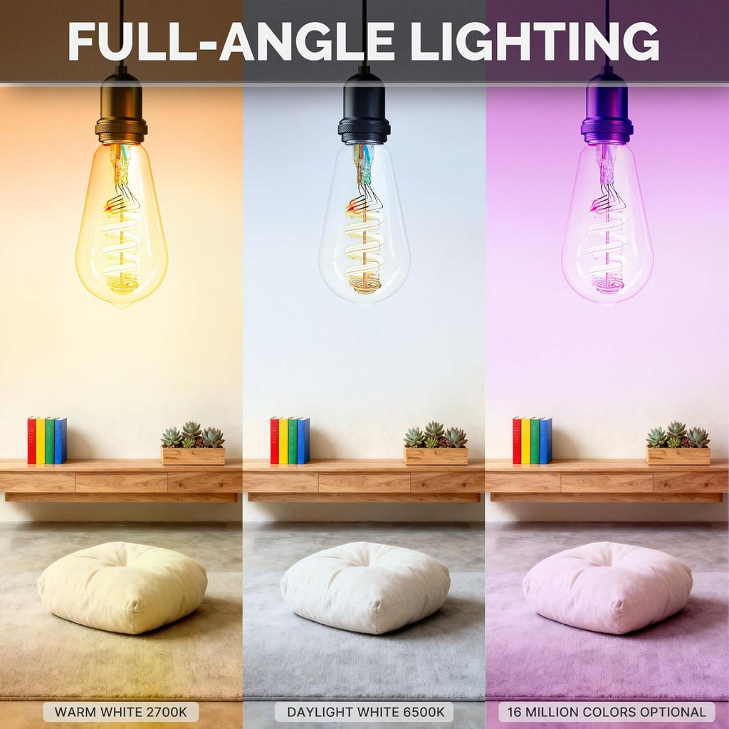 MOES Matter WiFi ST64 Edison Smart Bulbs, Color Changing Light Bulb, 16 Million RGB Colors & Tunable White, Works with Apple Home, Alexa, Google Home, E26 Dimmable 5W (40W Equivalent), 2-Pack