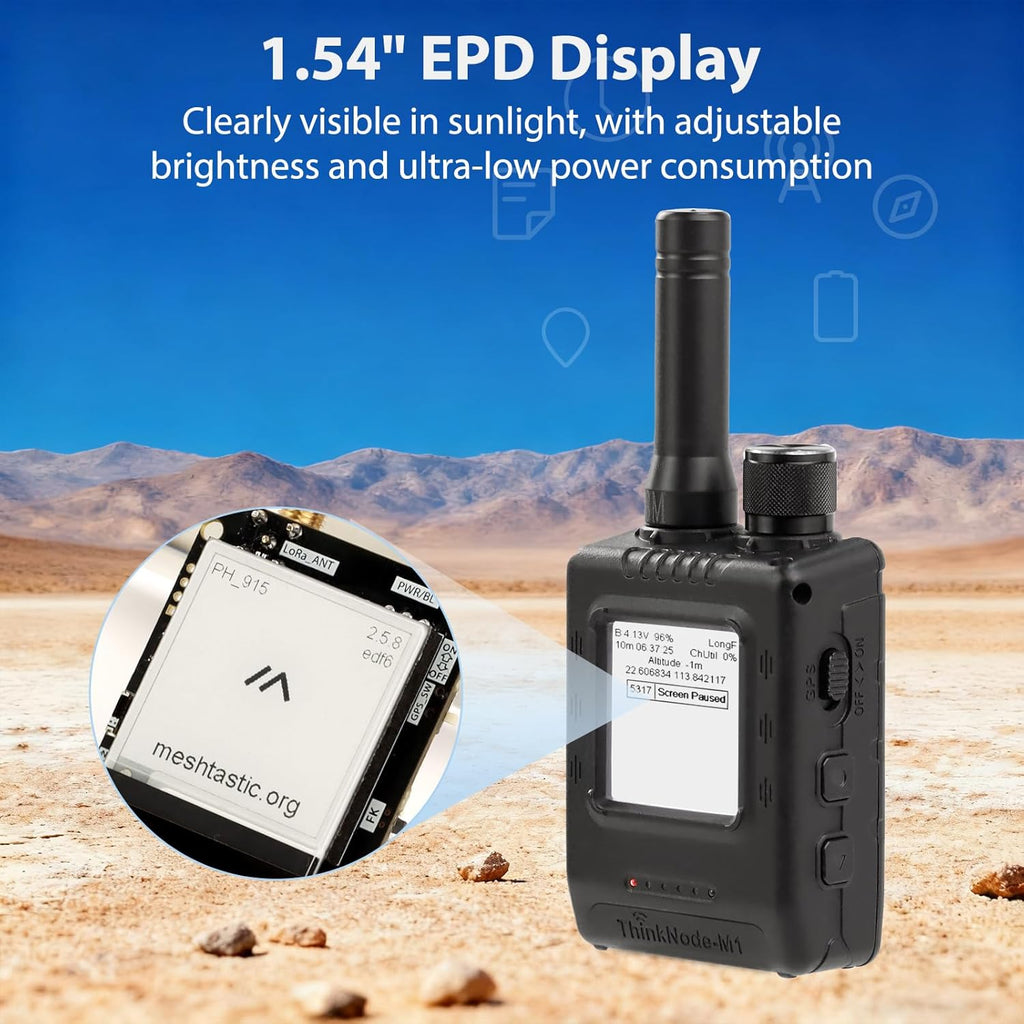 ELECROW LoRa Meshtastic Transceiver with GPS and nRF52840 - ThinkNode M1 with 1.54" EPD Screen and Case, SX1262 Wireless Module 915MHz, 1200mAh Battery for Meshtastic