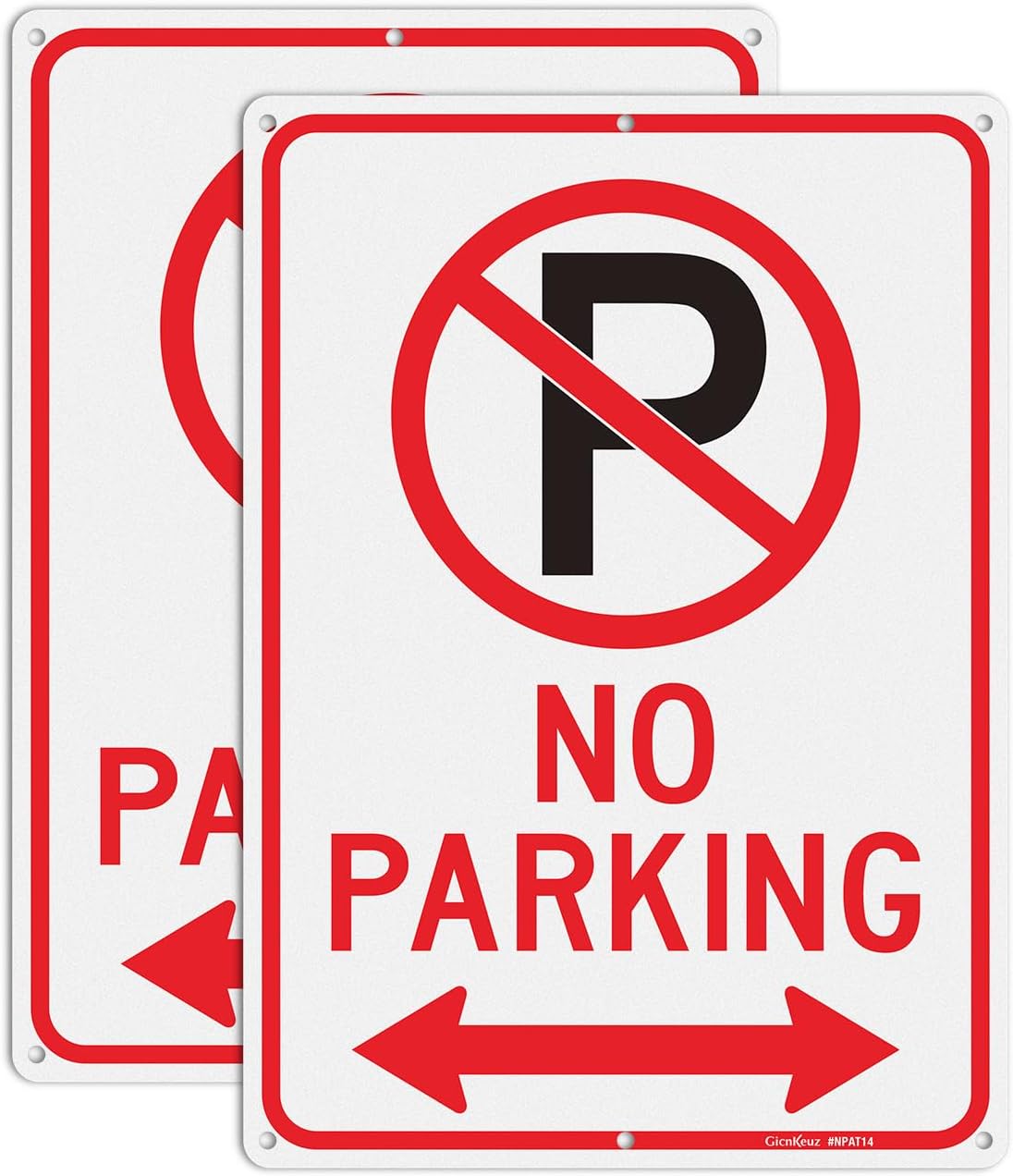GicnKeuz No Parking Signs with Arrow,14×10 Inches No parking sign .040 Reflective Aluminum,Waterproof and Fade Resistant,6 Pre-drilled holes,Easy to Install,Indoors and Outdoors Use(2-pack)