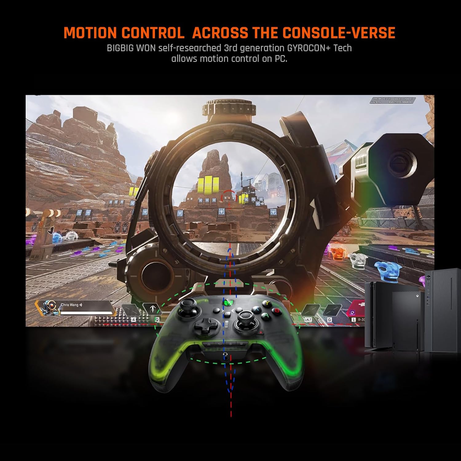 PC Controller, BIGBIG WON Wireless Controller Motion Control, Hall Trigger, ALPS Joystick, 3.5mm Audio, Gaming Controller for PC Windows/Android/iOS/Switch Pro Controller (Rainbow 2 Pro&Charging Dock)