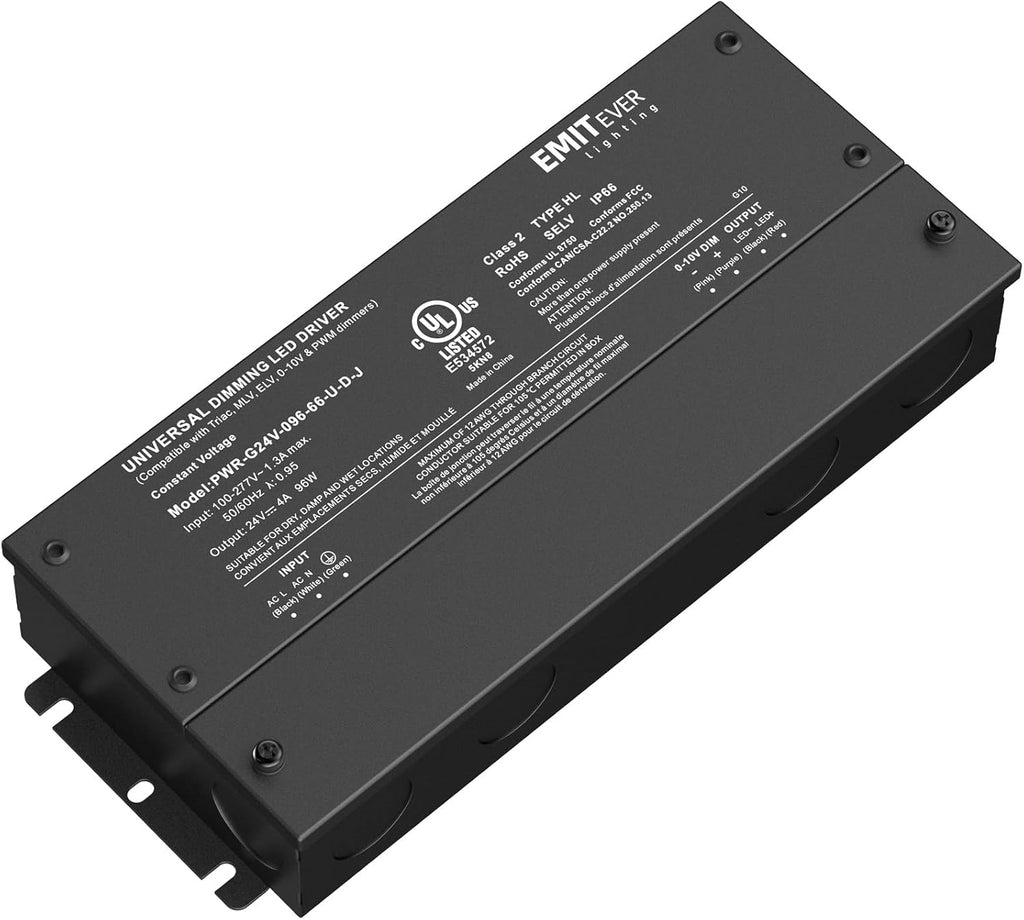 EMITEVER 96W Dimmable LED Driver,24V Dimmable Power Supply,AC to DC Transformer for LED Light,5-in-1 Dimming: ELV/MLV/TRIAC/ 0-10V/ 1-10V/10V PWM/Potentiometer,Waterproof IP67 and UL Listed,Class 2