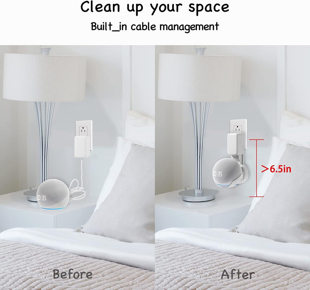 Wall Mount Holder for Dot 4th/5th Generation, Outlet Hanger for Dot 4th/5th Gen, Smart Speaker Stand, Space-Saving Accessories, Built-in Cable Management Shelf, White…