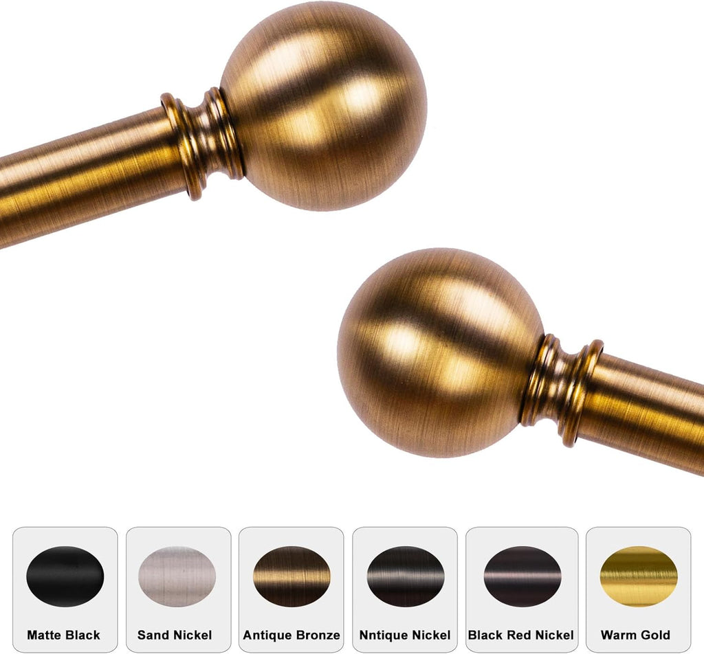 Curtain Rods for Windows 18 to 88 inches, 1 Inch Modern Metal Drapery Rods, Adjustable Heavy Duty Curtain Pole with Round Finials(18"-88"Antique Brass)