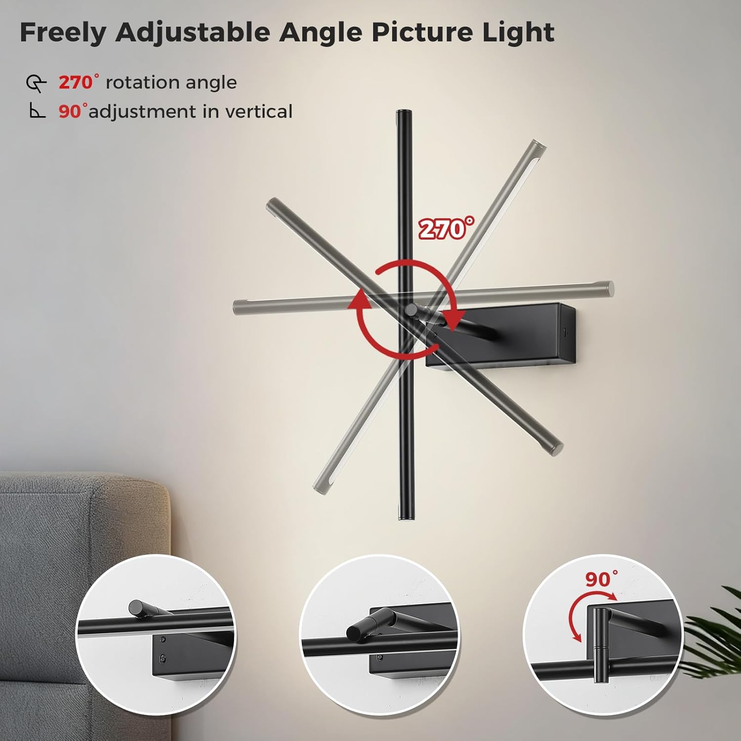 JOOSENLUX Battery Operated Picture Light Black 16-inch Wireless Art Display Light 3CCT Dimmable with Adjustable Arm Wall Light for Artwork Display Photo Showcases Canvases and Oil Paintings