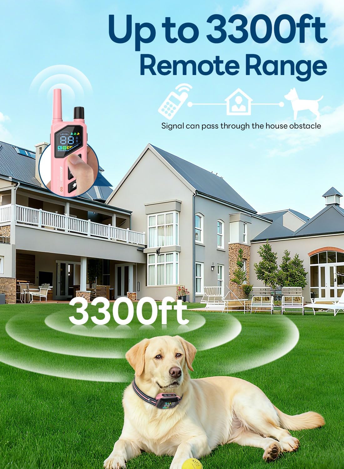 Dog Shock Collar - 3300FT Dog Training Collar with Remote, IPX7 Waterproof Electric Dog Collar with 4 Training Modes, Security Lock, Rechargeable E-Collar for Small Medium Large Dogs (Pink)