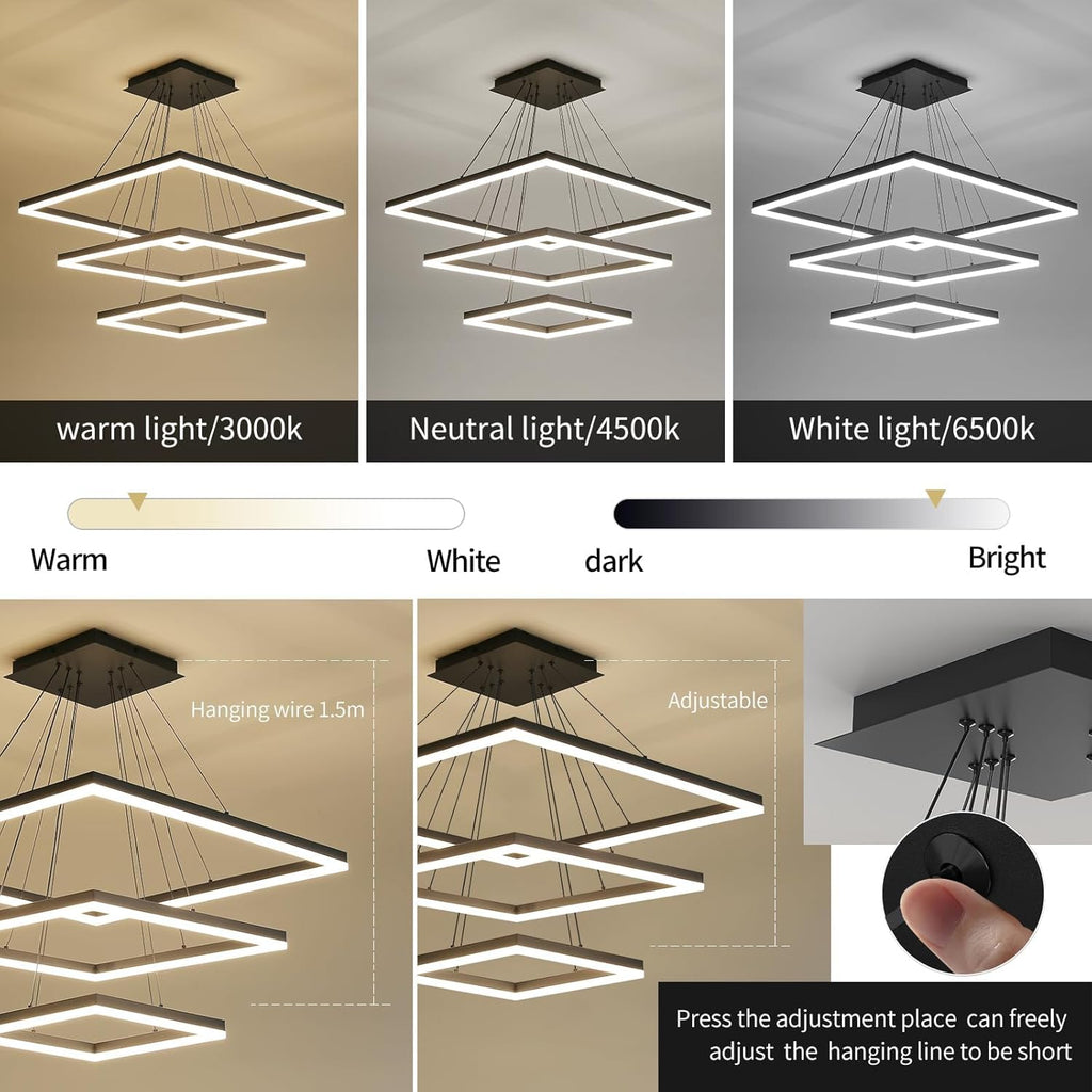 Ceiling Chandelierst, with Remote Control Dimmable 3 Color Mode & Brightness (Warm & Cool & Neutral Light) Ceiling Chandelier, Acrylic Anti-Flicker Dining Light Fixture for Kitchen