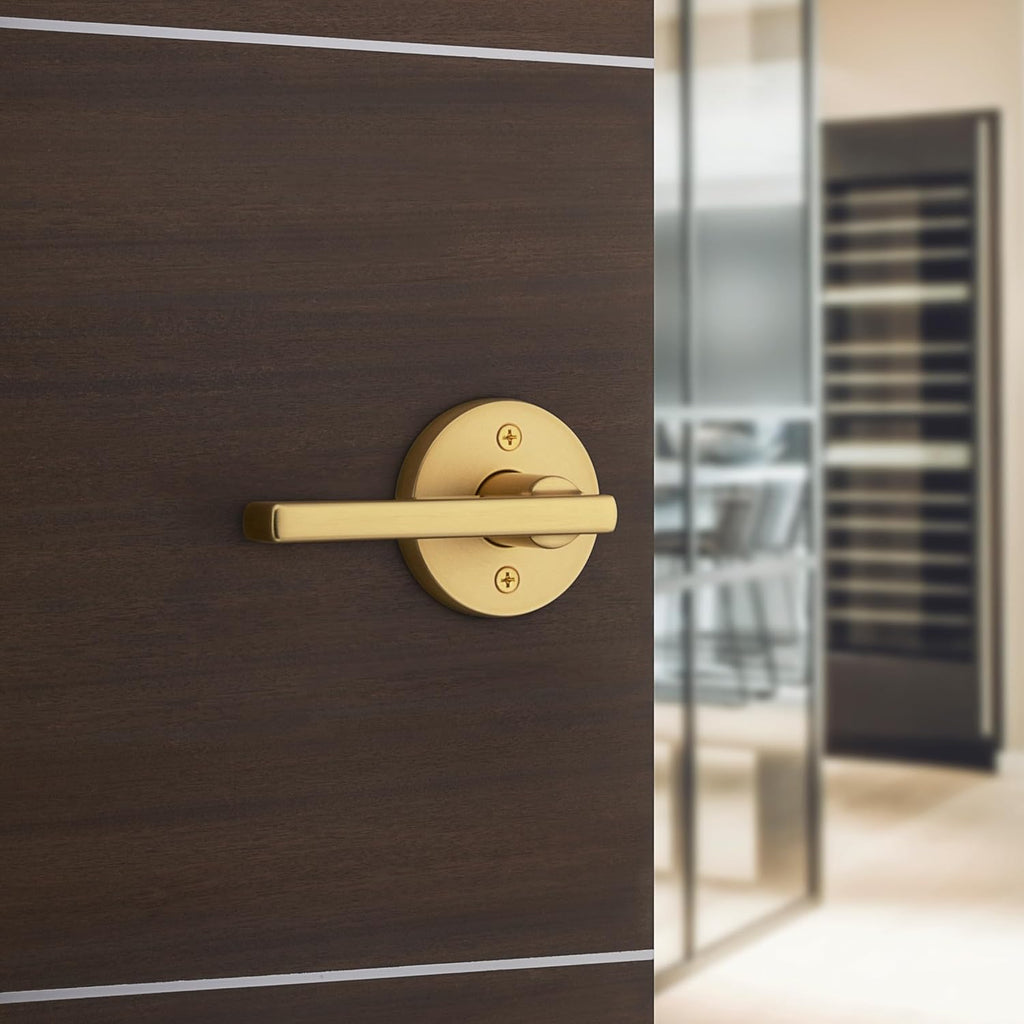 Kwikset Halifax Interior Passage Door Handle, Lever for Closet and Hallway Doors, Reversible Non-Locking Handle Lever, Satin Brass, with Microban Protection
