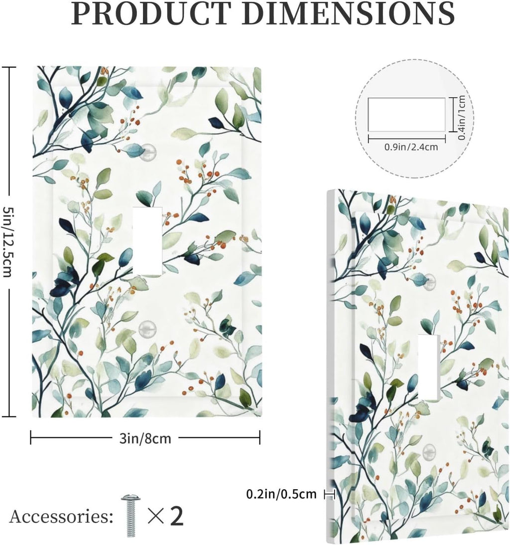 Decorative Light Switch Cover Plate Eucalyptus Leaf Geen Sage Leaves 1 Gang Single Toggle Wall Plates for Electrical Outlets Outlet Covers Switch Plate Covers Faceplate for Bedroom Home Decor