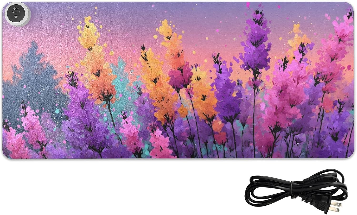 Large Heated Mouse Pad,Leather Desk Mat,31.5"x13",Hand Warmer Pads for Desk,Lavender(Watercolor)