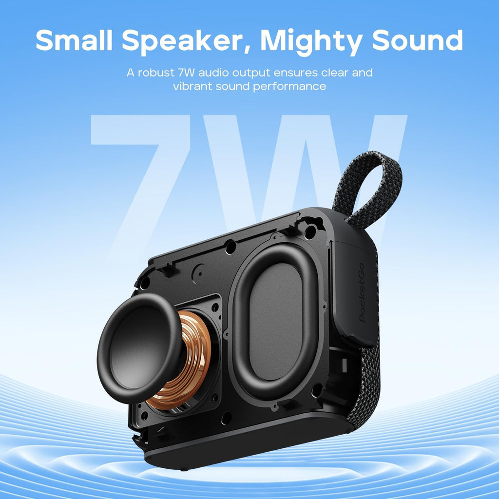 Tribit PocketGo Portable Bluetooth Speaker, 20H Playtime, IP68 Waterproof/Dustproof, Wireless, BT6.0, Shower, Powerful Sound, Custom EQ, TWS, Support TF Card, Floatable, Type-C, Travel/Outdoors/Home