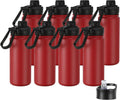 16 oz Insulated Water Bottle with Straw Lids, Stainless Steel Kids Water Bottles for School, Double Wall Vacuum Metal Water Bottle with Straw & Wide Mouth Lid, Red 8 Pack