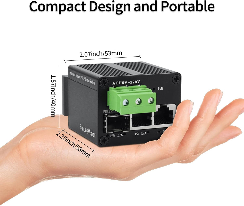 3 Port Industrial Ethernet Switch Unmanaged 2 x 10/100/1000M RJ45 Copper Ports with 1 Gigabit SFP Fiber Uplink Slot Wide Temperature Range Plug and Play Commercial/Industrial Network Solution