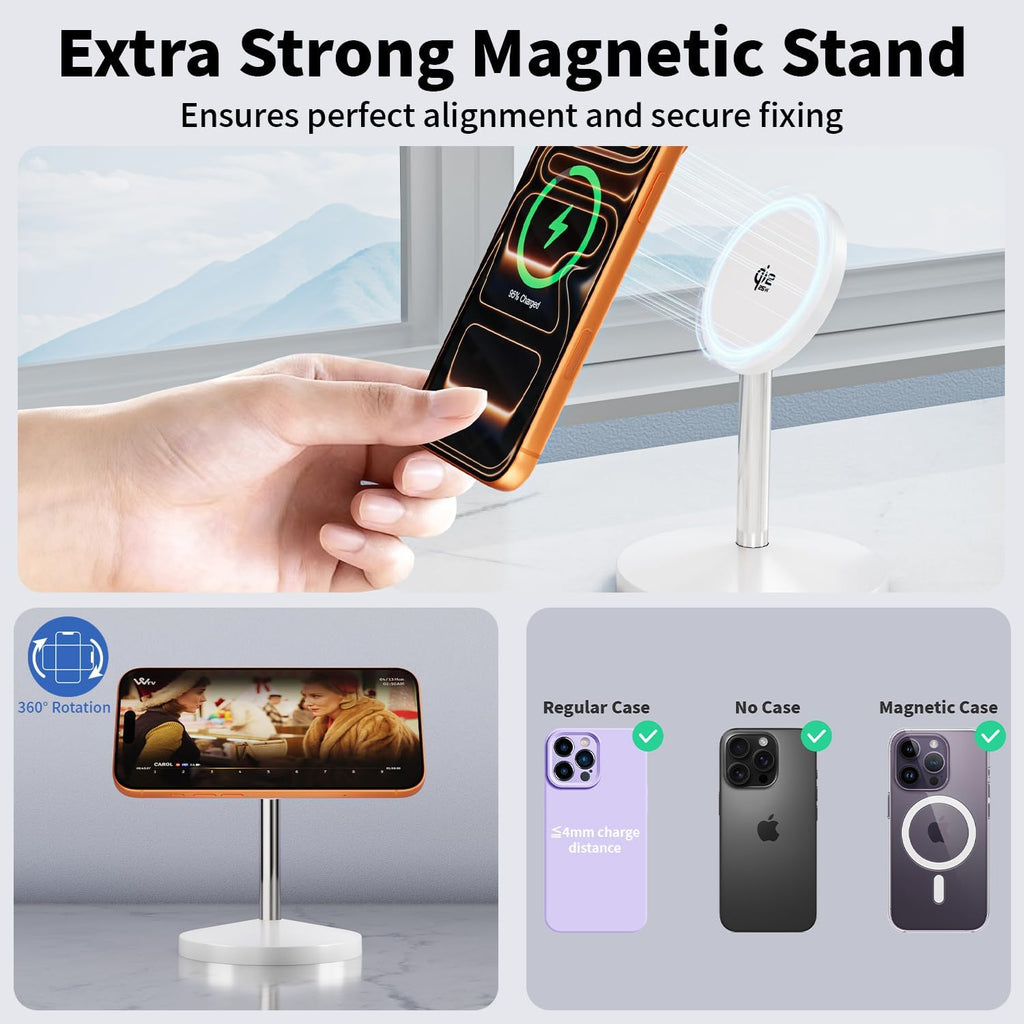 Magnetic Wireless Charger iPhone Stand,Qi2.2-Certified 25W Mag-Safe Charger Fast Charging Stand 35W USB C Adapter 6FT Cable Wireless Fast Charge Station for iPhone 17 Pro Max/17/16/15/14/13/12,AirPods