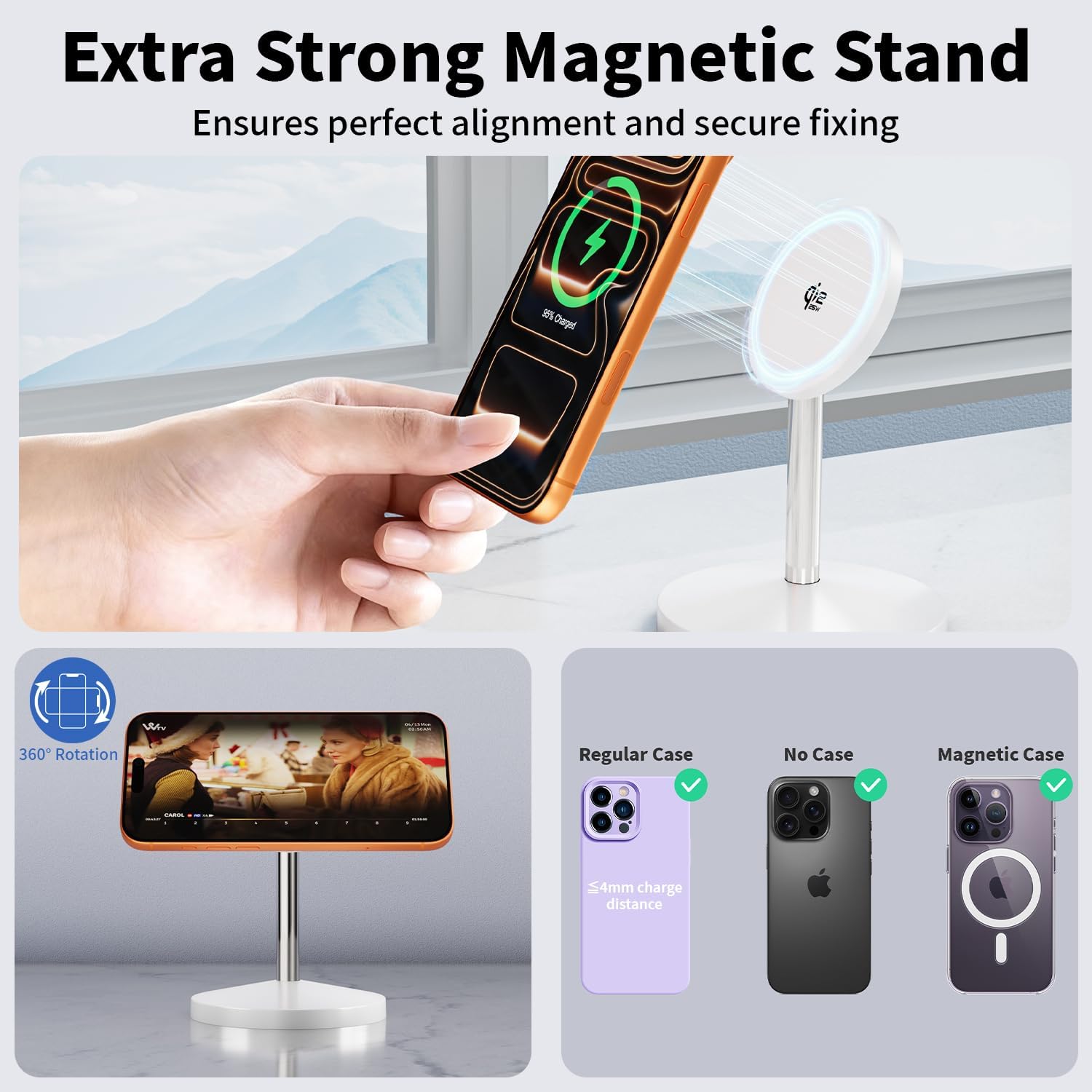 Magnetic Wireless Charger iPhone Stand,Qi2.2-Certified 25W Mag-Safe Charger Fast Charging Stand 35W USB C Adapter 6FT Cable Wireless Fast Charge Station for iPhone 17 Pro Max/17/16/15/14/13/12,AirPods