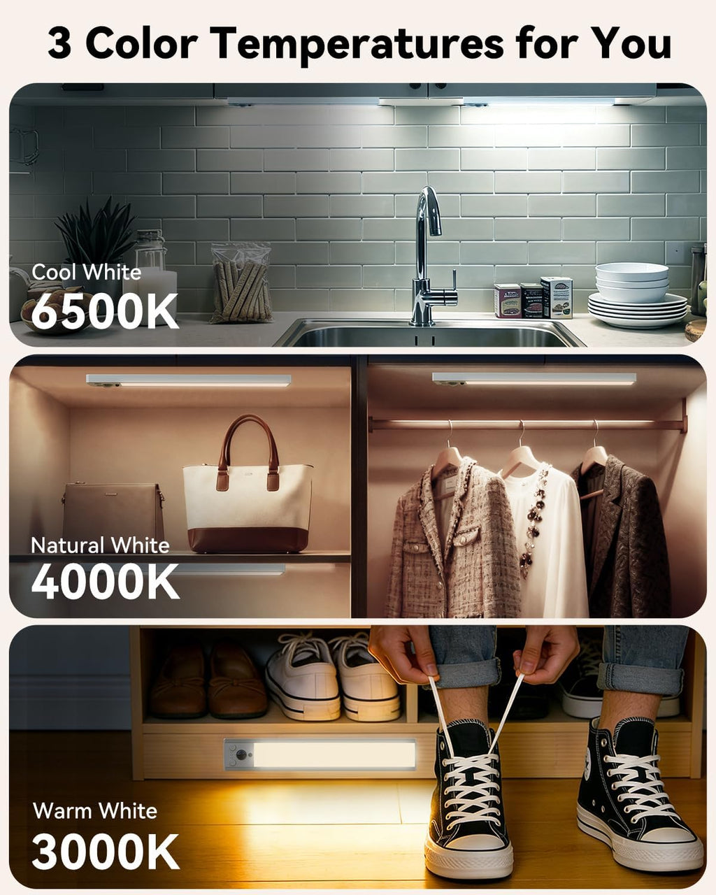 Under Cabinet Lighting Wireless with Remote, Rechargeable Under Cabinet Lights, 9 Inch Motion Sensor Cabinet Light Indoor, 3 Color Temps & Dimmable LED Lights for Kitchen, Closet, Hallway, 2-Pack