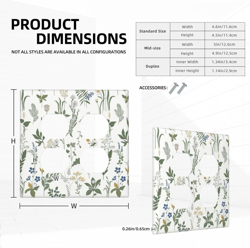 Outlet Covers Floral Green Leaf Plant Flowes 2 Gang Double Duplex Decorative Light Switch Covers Electrical Wallplates Socket Faceplate For Bed Room Farmhouse Decor