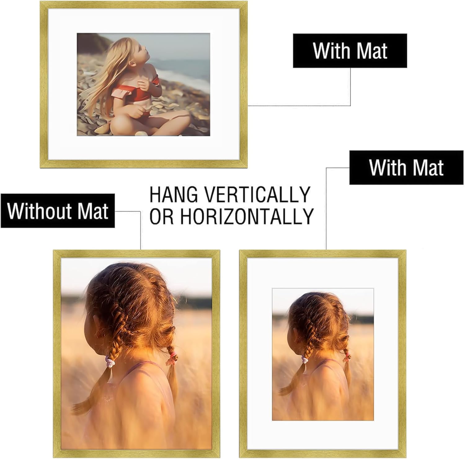 Golden State Art, 16x20 Picture Frame with Mat for 11x14 - High Definition Glass Wall Mounting Horizontal Vertical Display (Gold, 1 Pack)