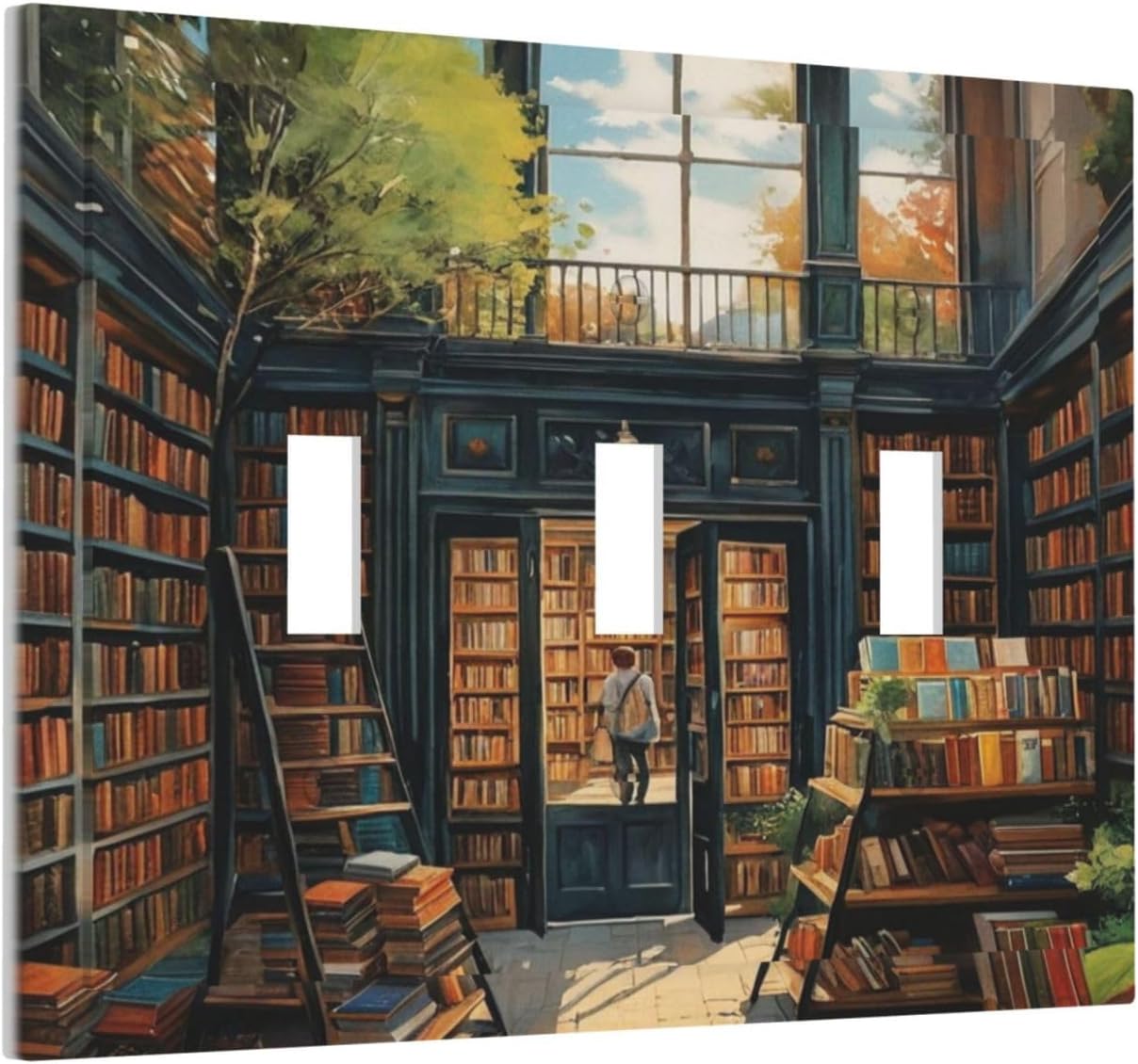 Library With A Lot Of Books Light Switch Covers 3 Gang Triple Toggle Wall Plate Decorative Switchplate Electrical Faceplate for Farmhouse Living Decor