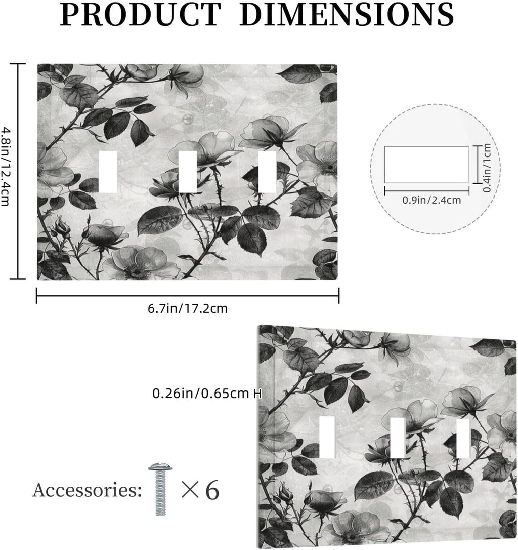 Decorative Switch Plates Black Breezy Watercolor Garden Floral 3 Gang Wall Plate Triple Toggle Light Switch Cover Faceplate Electrical Wall Panels for Bedroom Home Decor