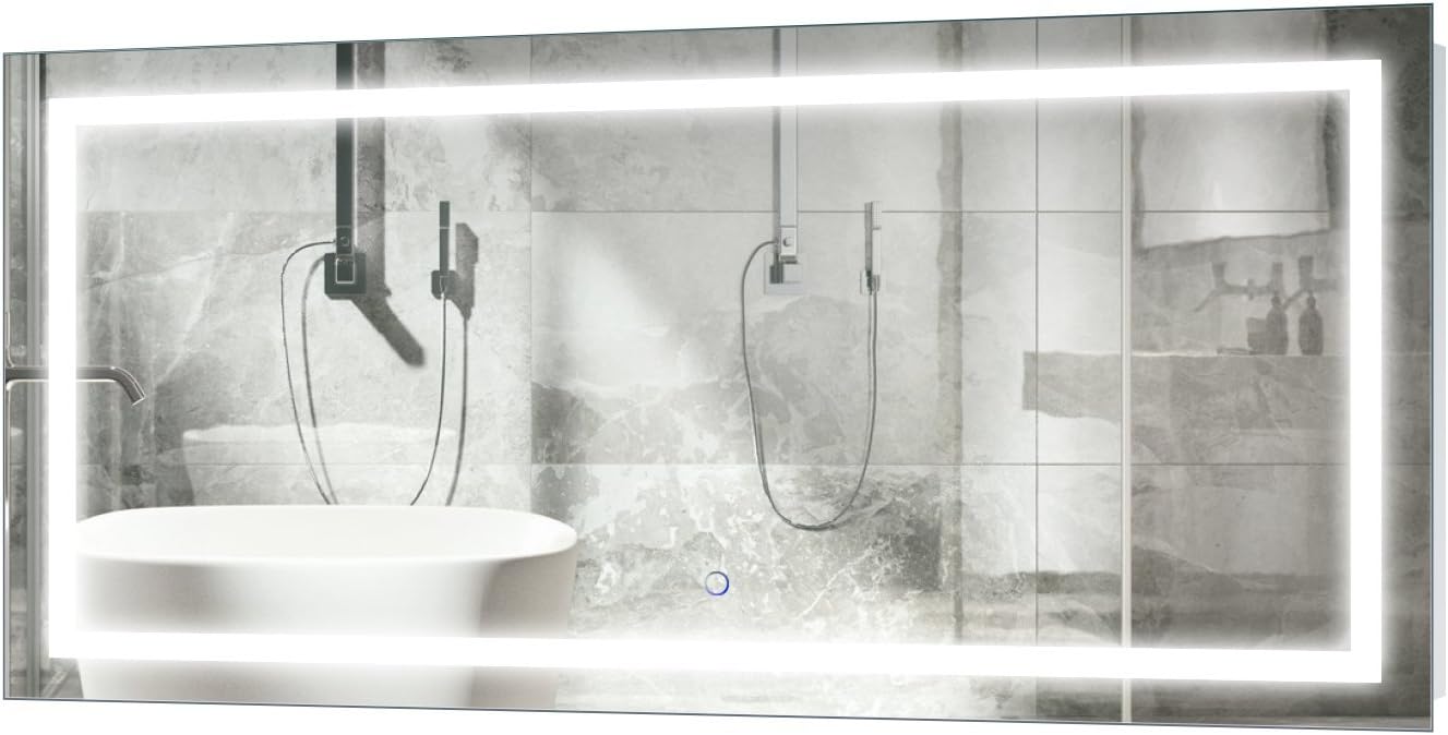 Krugg | Large 48 Inch X 24 Inch LED Bathroom Mirror | Lighted Vanity Mirror Includes Dimmer & Defogger | Wall Mount Vertical or Horizontal Installation