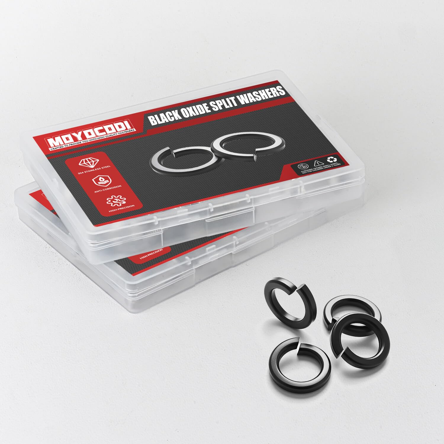 1/4'' (100 Pack) Split Lock Washer, Black Oxide (18-8) 304 Stainless Steel Spring Lock Washer