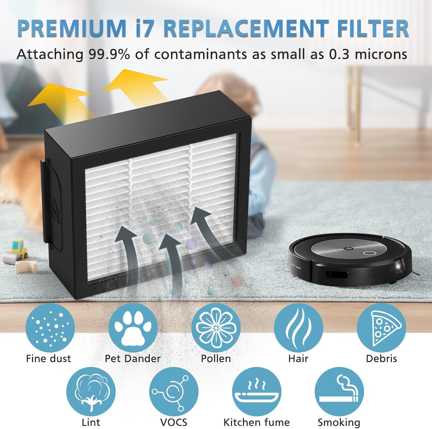 Filter Replacement for iRobot Roomba e, i and j Series i7 i7+/plus i3 i3+ E5 E6 E7 i4 i6 i6+ i8 i8+ Robot Vacuum Cleaners parts, 9 Pack High Efficiency 4639161 Filters