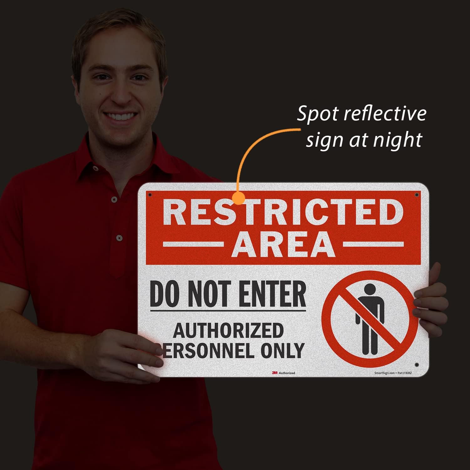 SmartSign 12" x 18" 'Restricted Area Do Not Enter, Authorized Personnel Only' Metal Sign with Symbol, 63 mil Aluminum, 3M Laminated Engineer Grade Reflective, Red, White and Black, USA-Made